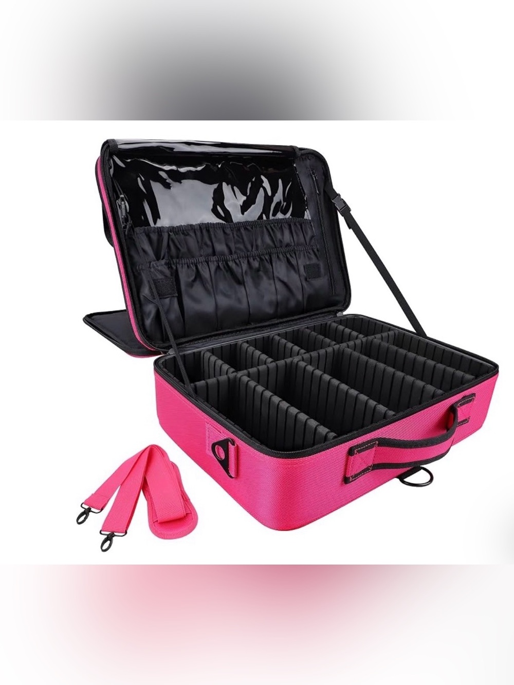 NWOT- Large Capacity Pink Travel Makeup Train Case with Black Interior